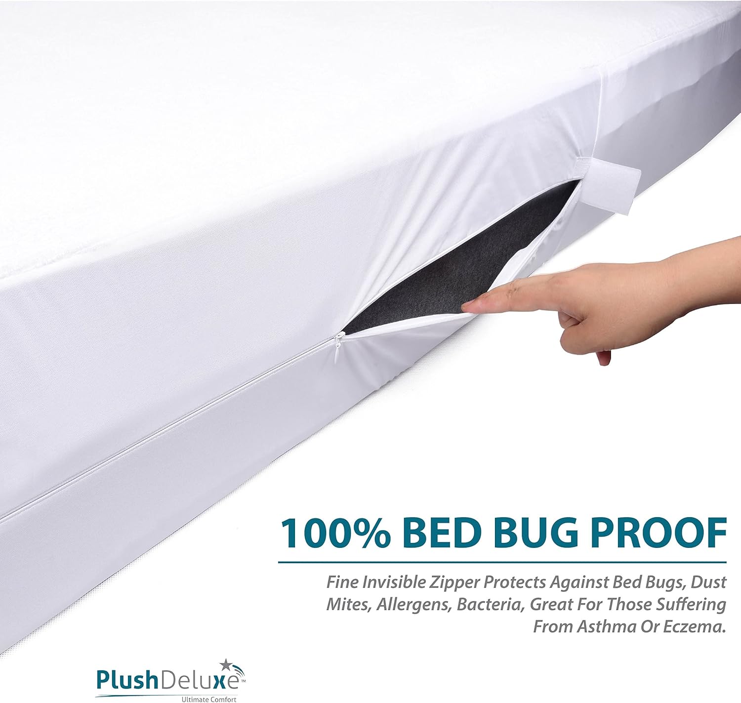 Detalle de Twin-XL 39x80 Waterproof Zippered Mattress Encasement — 6-Sided Protection, Bedbug Proof, Hypoallergenic Cotton Terry