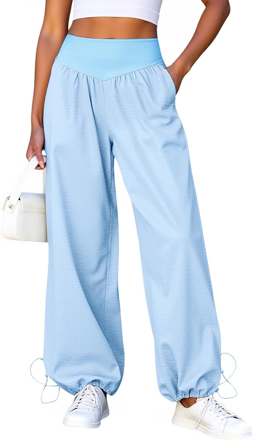 Detalle de Fisoew Damen Hose mit weitem Bein – Lässige Baggy Lounge Hose mit hoher Taille