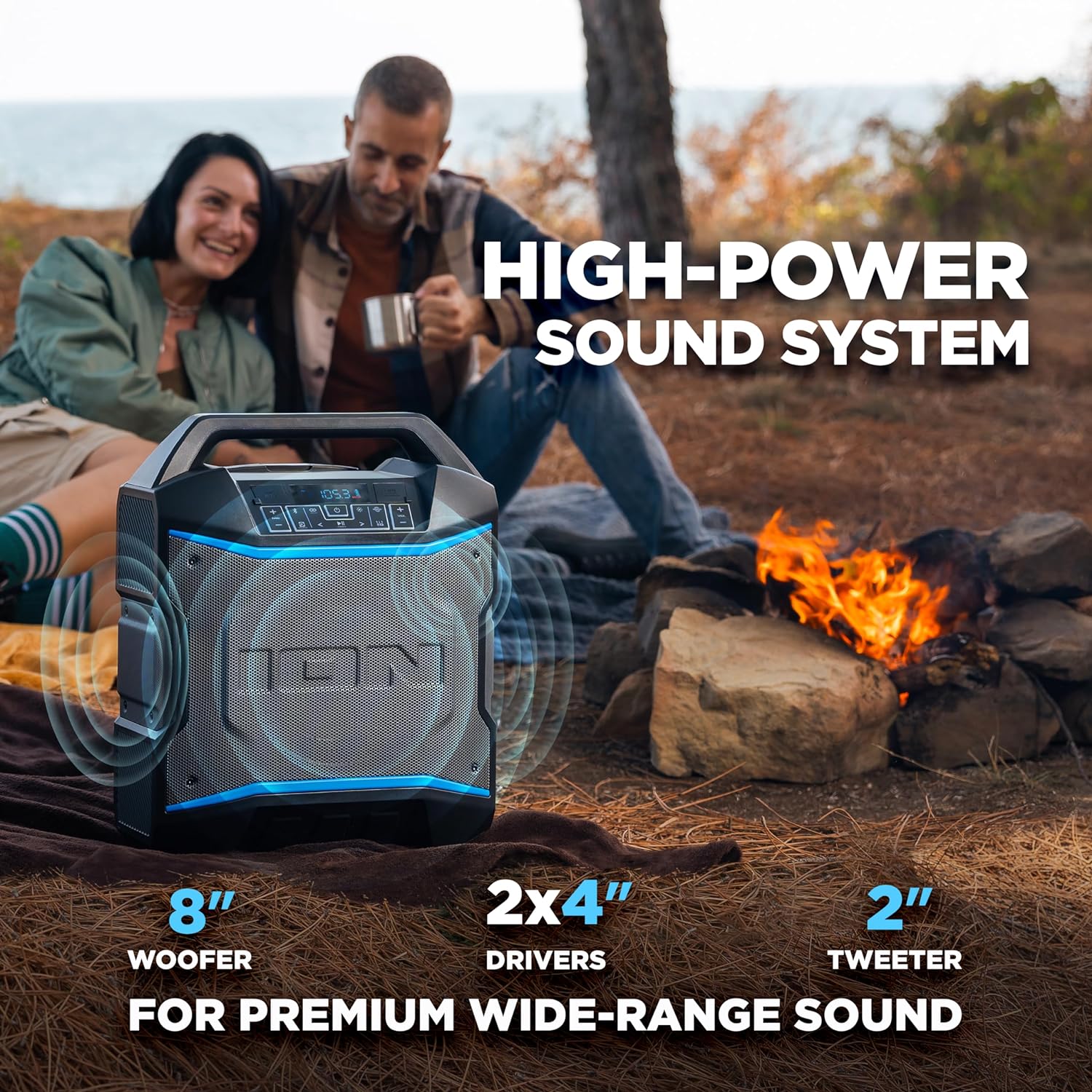 Detalle de ION BLCKRCKR2023 Portable Bluetooth Party Speaker, 120W, FM Radio and Mic