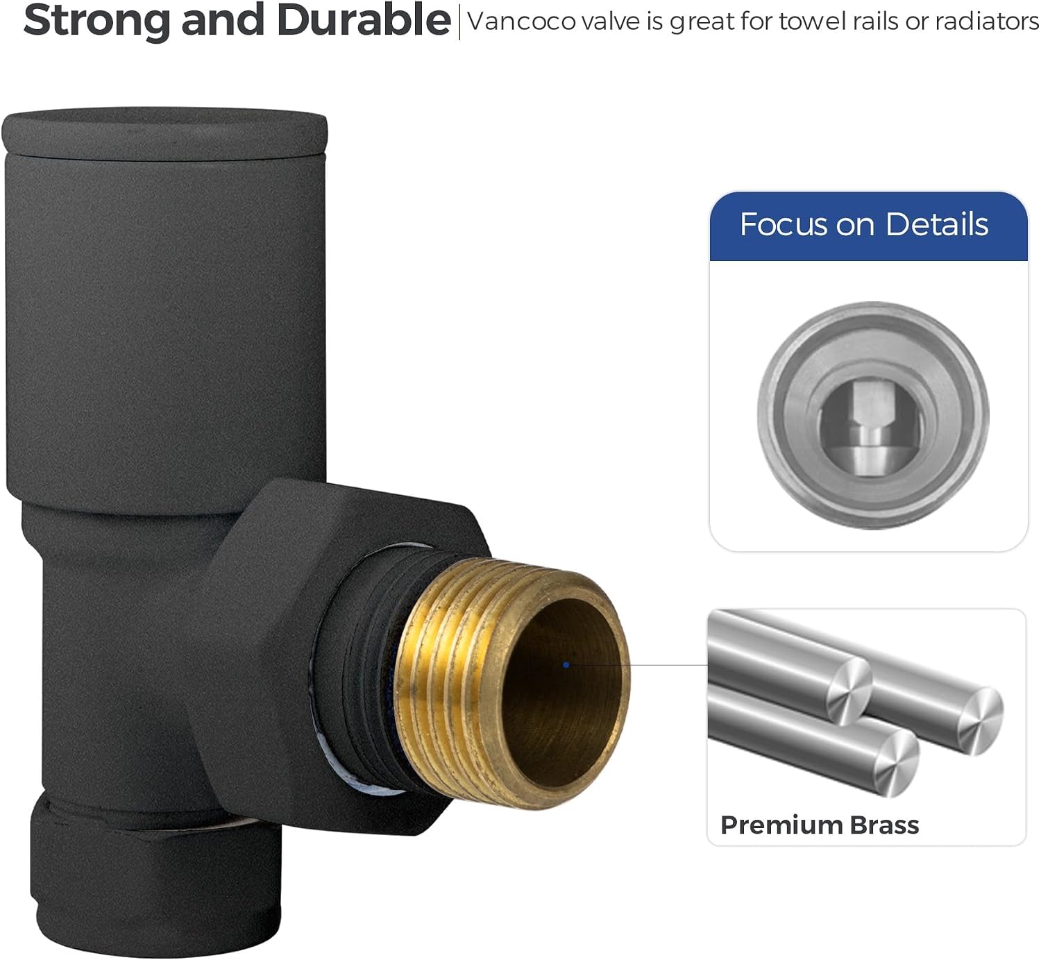 Thumbnail 4 de VANCOCO 4Pcs 1/2"×15mm Anthracite Grey Angled Manual Radiator Valves