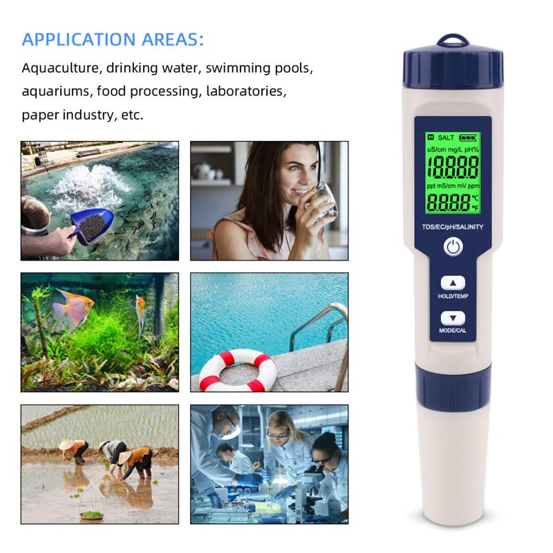 Thumbnail 6 de Hofun 9909-A-1 5-in-1 Digital Water Tester for Salinity, pH, EC, TDS and Temperature