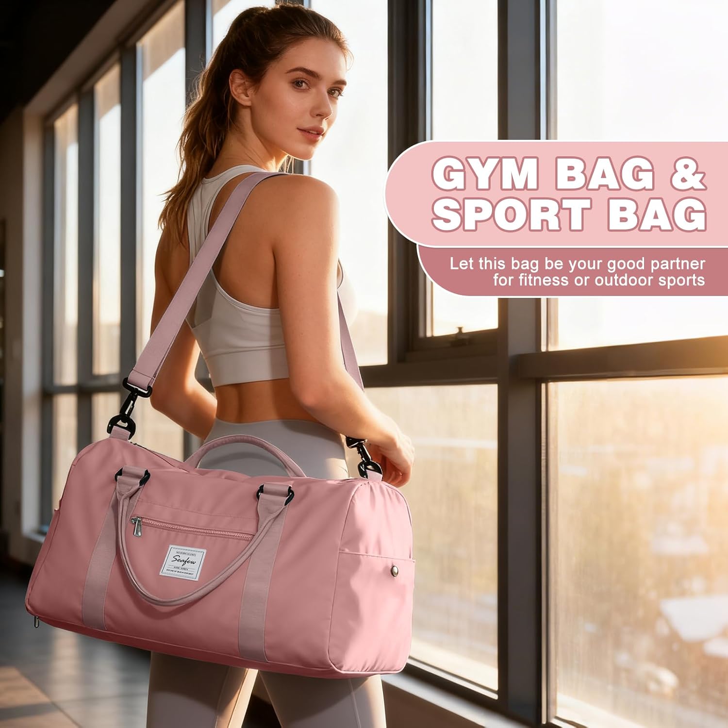 Thumbnail 1 de WEPLAN Sport-Duffel Bag – wasserdichte Reisetasche mit Schuhfach und Nassfach, A2-Rosa