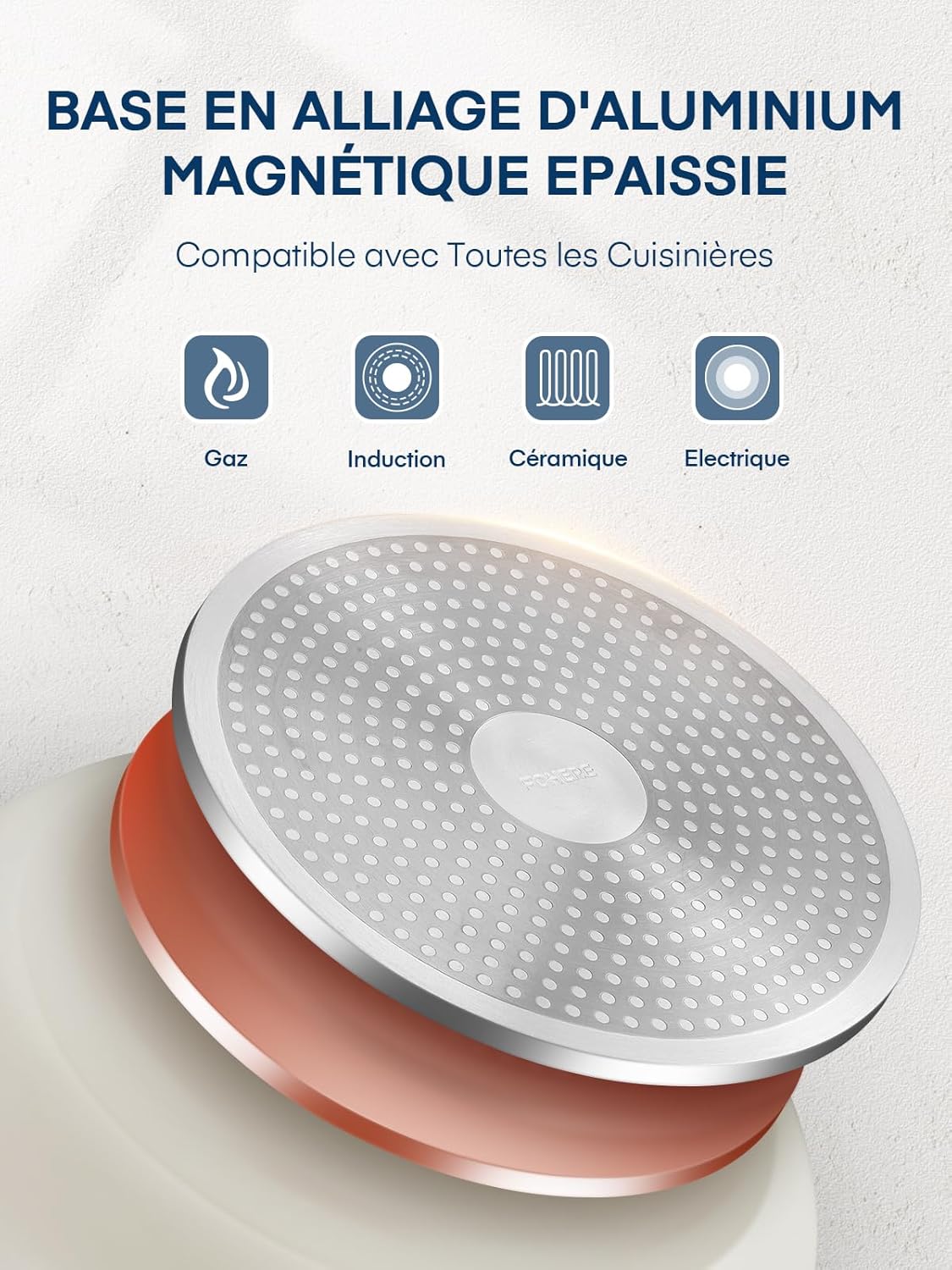 Thumbnail 5 de FOHERE lot de 3 poêles 20/24/28 cm avec poignée amovible (revêtement céramique, induction)