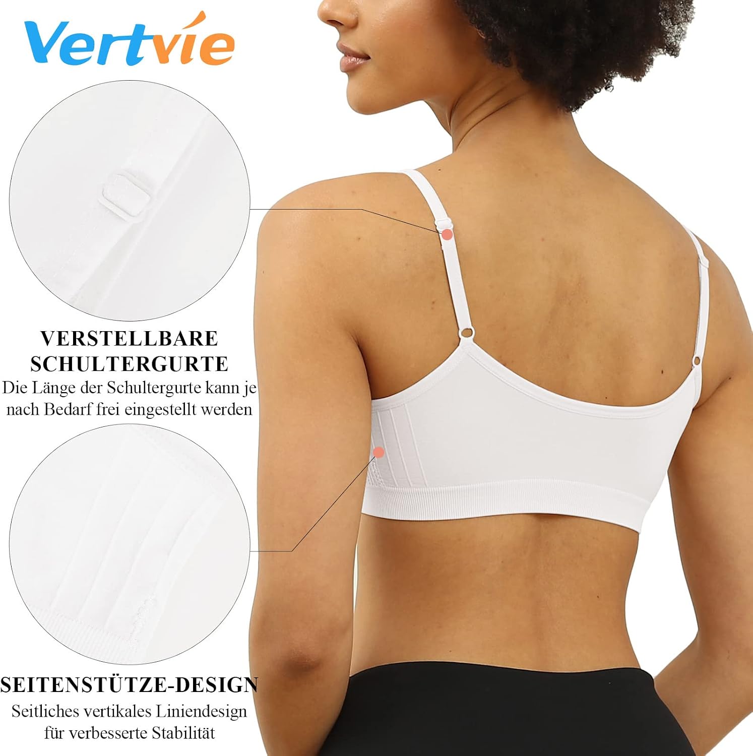 Detalle de Vertvie Damen Yoga-BH ohne Bügel mit herausnehmbaren Push-up-Polstern (2er/3er Pack)