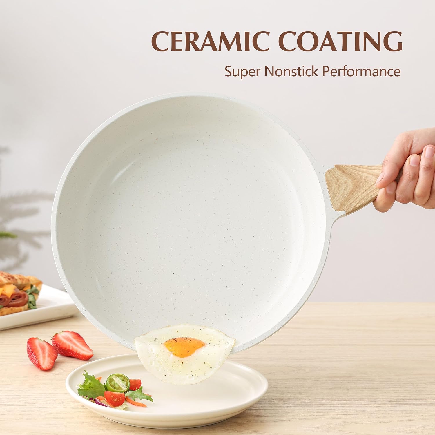 Detalle 2 de SENSARTE 9.5" Nonstick Ceramic Frying Pan Skillet with Lid 🥘