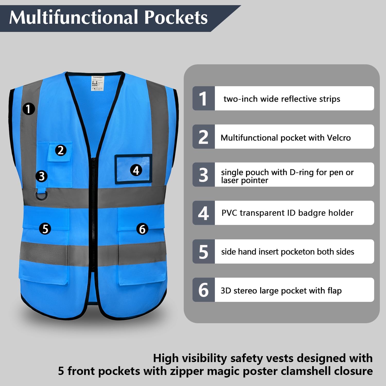 Thumbnail 1 de YUANVEST Hi Vis Vest 5 Pockets