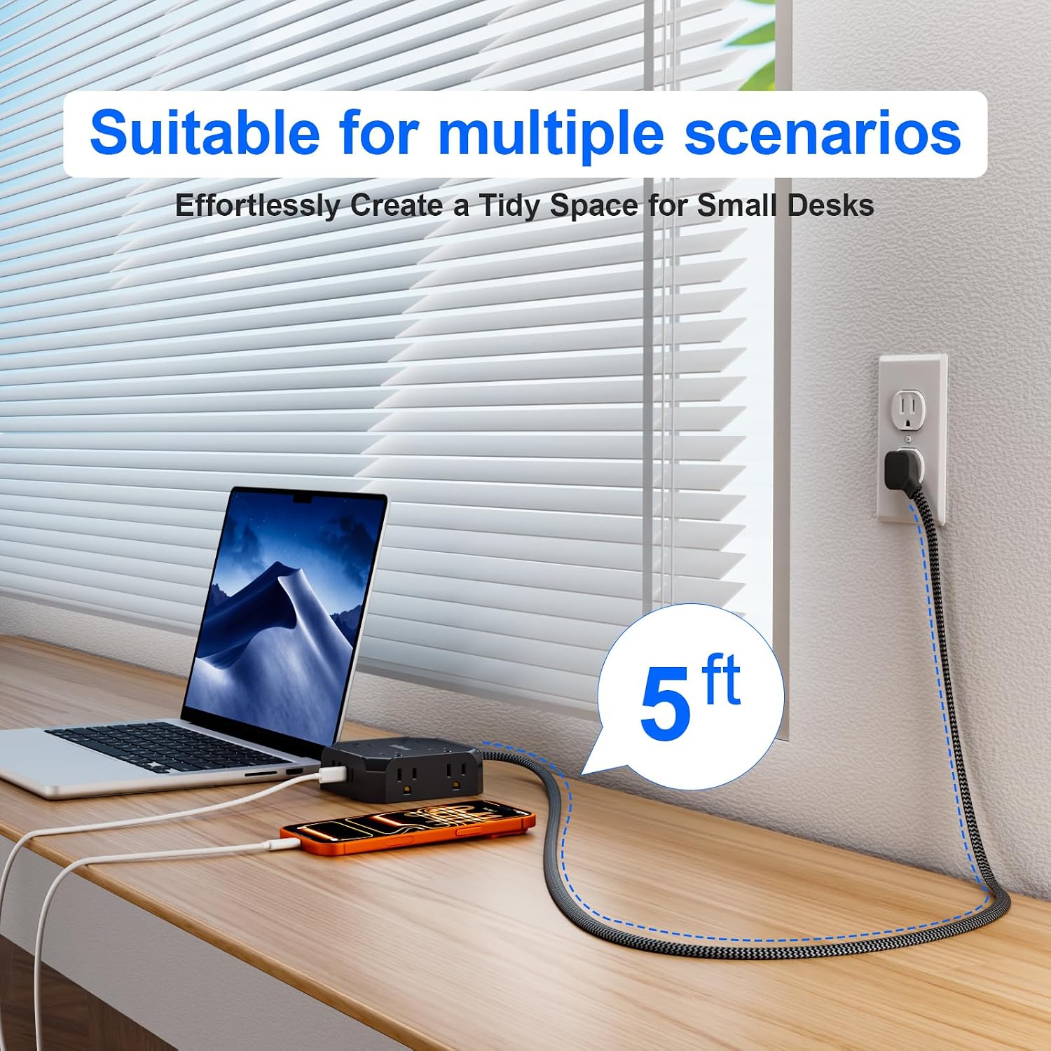 Detalle de JcBlaon QC860-CU Power Strip with 8 AC Outlets, 4 USB Ports and 1050J Protection