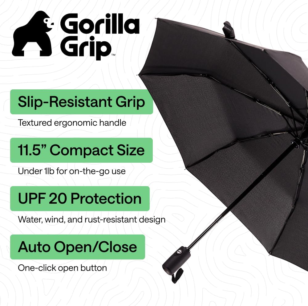 Detalle 2 de GORILLA GRIP Strong Windproof Compact Umbrella 42in