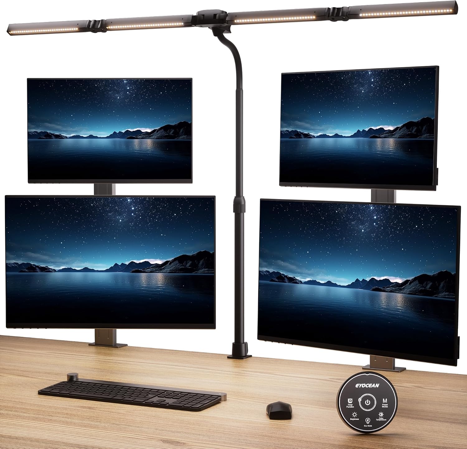 Detalle de EYOCEAN Schreibtischlampe mit 4 Lichtquellen – verstellbar, Fernbedienung, 24W Tageslicht