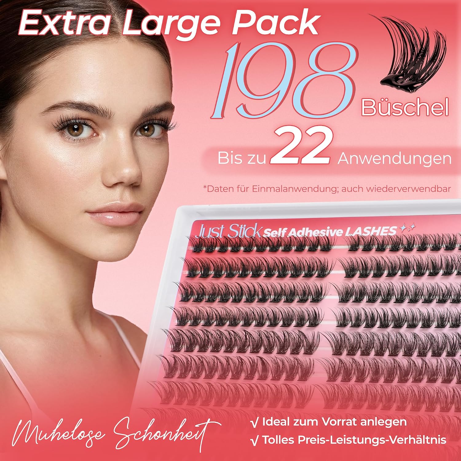 Detalle de LASHVIEW Selbstklebende Wimpern 198 Stück D-Curl – natürlicher Look, wasserfest
