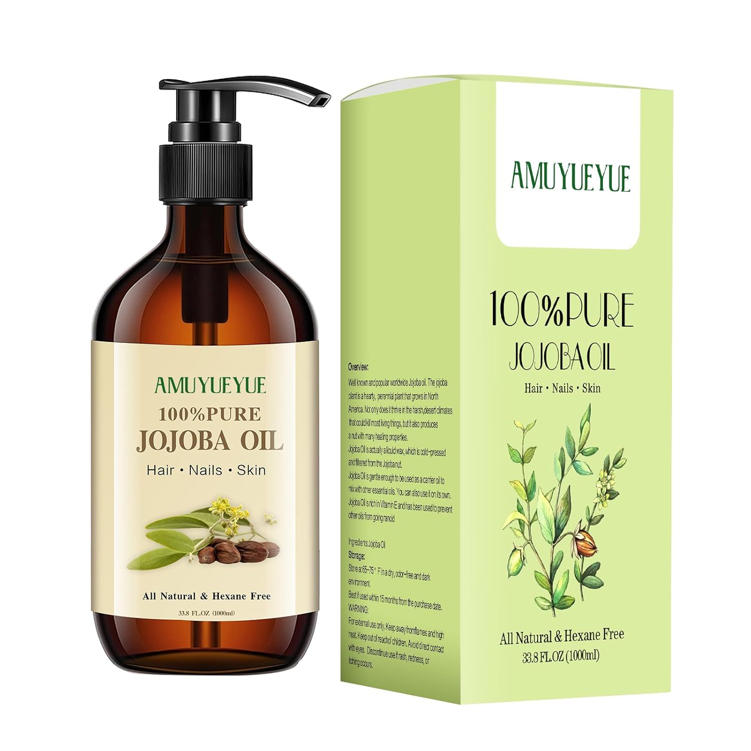 Detalle de 100% Bio Jojobaöl 1000ml für Haut und Haar