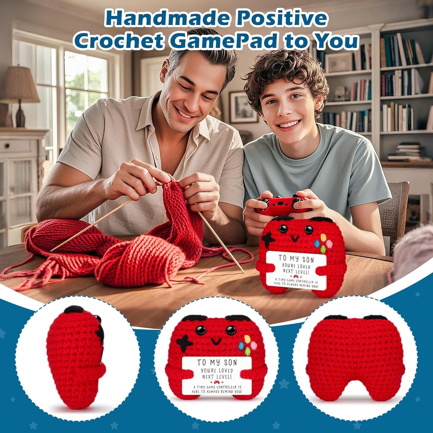 Detalle de ALUNME Cute Handmade Crochet Game Controller – Emotional Support Keepsake for Your Son