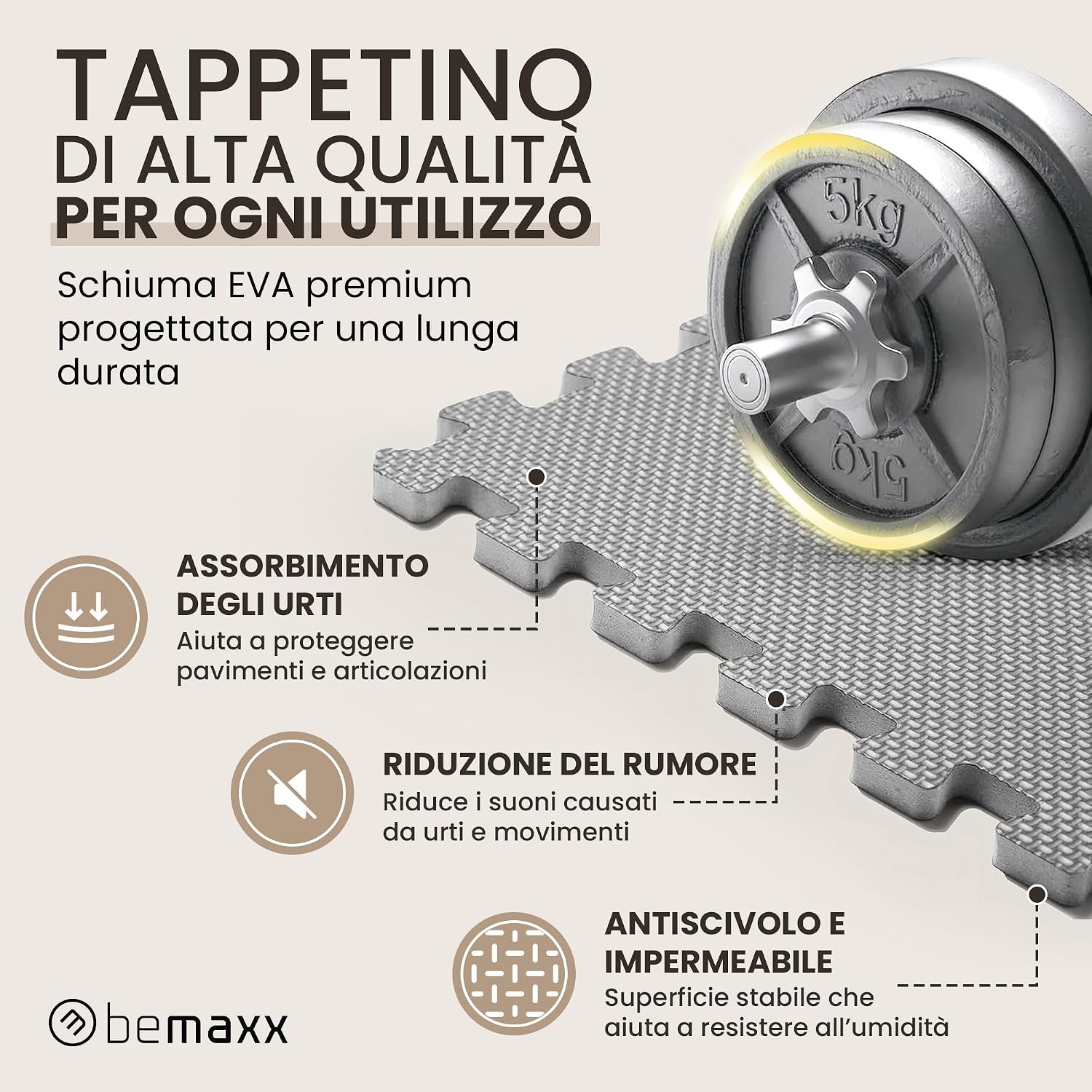 Detalle de Tappeto Palestra Puzzle EVA 18 Pezzi: Pavimento Protettivo modulare per Home Gym