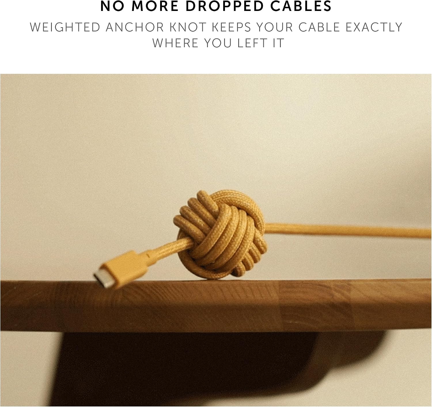 Detalle de Native Union Anchor Cable 240W (3m/10ft) USB‑C to USB‑C with weighted knot – reinforced braided PD 3.1 charging cable