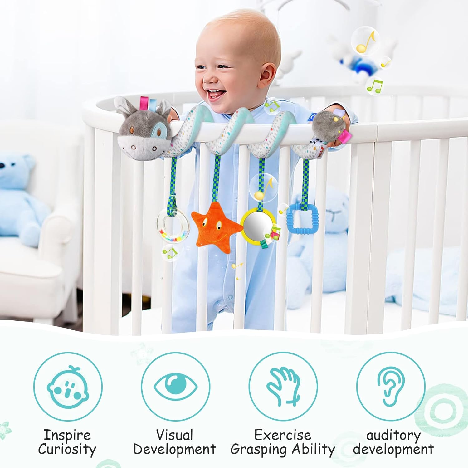 Detalle de Vicloon Jouet de Poussette Spirale d'Activité pour Bébé (âne) – Tendre compagnon de voyage