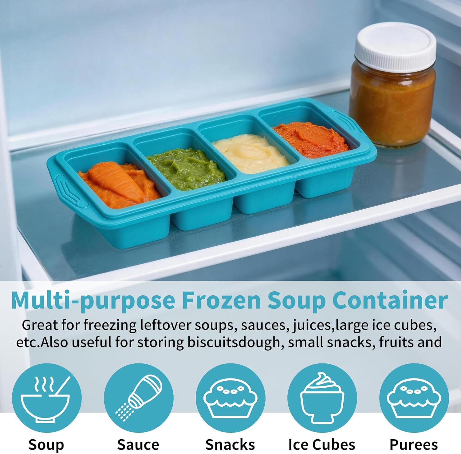Thumbnail 4 de Souper Cubes: Silicone Freezer Moulds with Lids, 4-Compartment 1L Containers