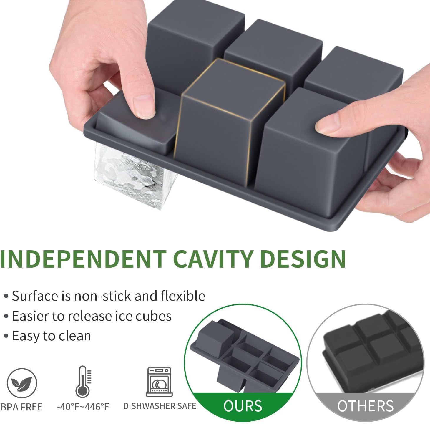 Thumbnail 1 de FDDBI Large Ice Cube Trays with Lid (2-Pack) – 2-Inch Square Whiskey Ice Cubes