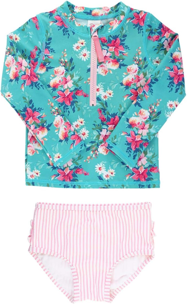 Thumbnail 4 de RuffleButts Baby/Toddler Girls Long Sleeve Rash Guard 2-Piece Swimsuit Set with UPF 50+ Sun Protection and Zipper