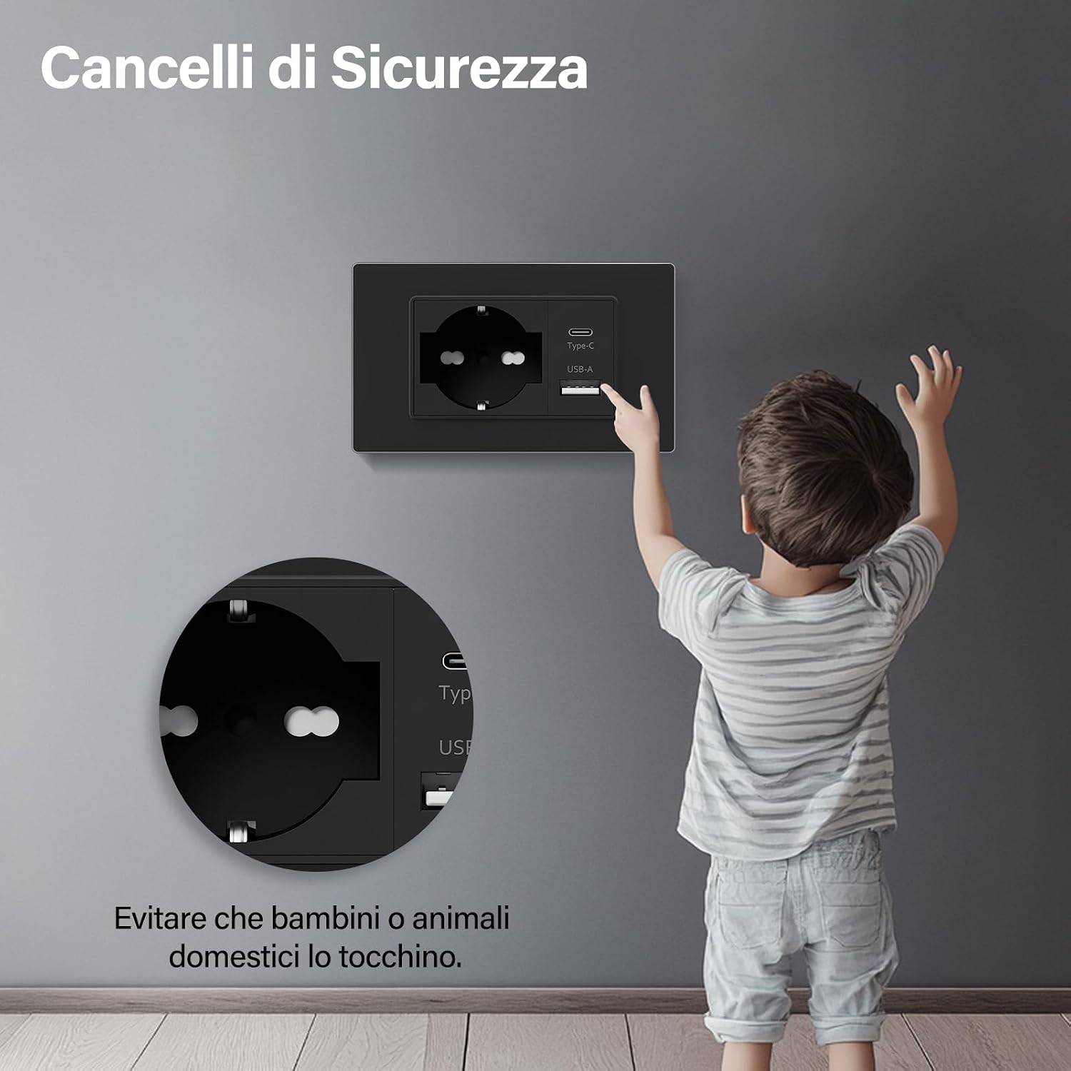 Thumbnail 5 de BSEED Presa Schuko/Italiana con USB-A e USB-C – 118 mm, nero, 16A/10A