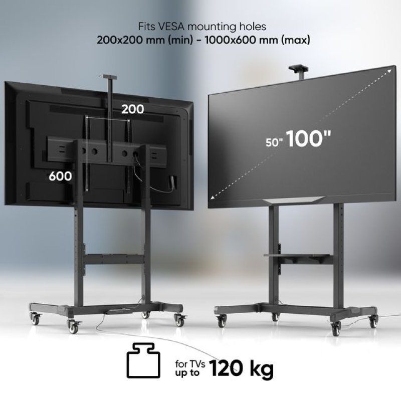 Thumbnail 3 de ONKRON TS1991-B: Soporte TV con ruedas para pantallas de 50" a 100" (hasta 120 kg)