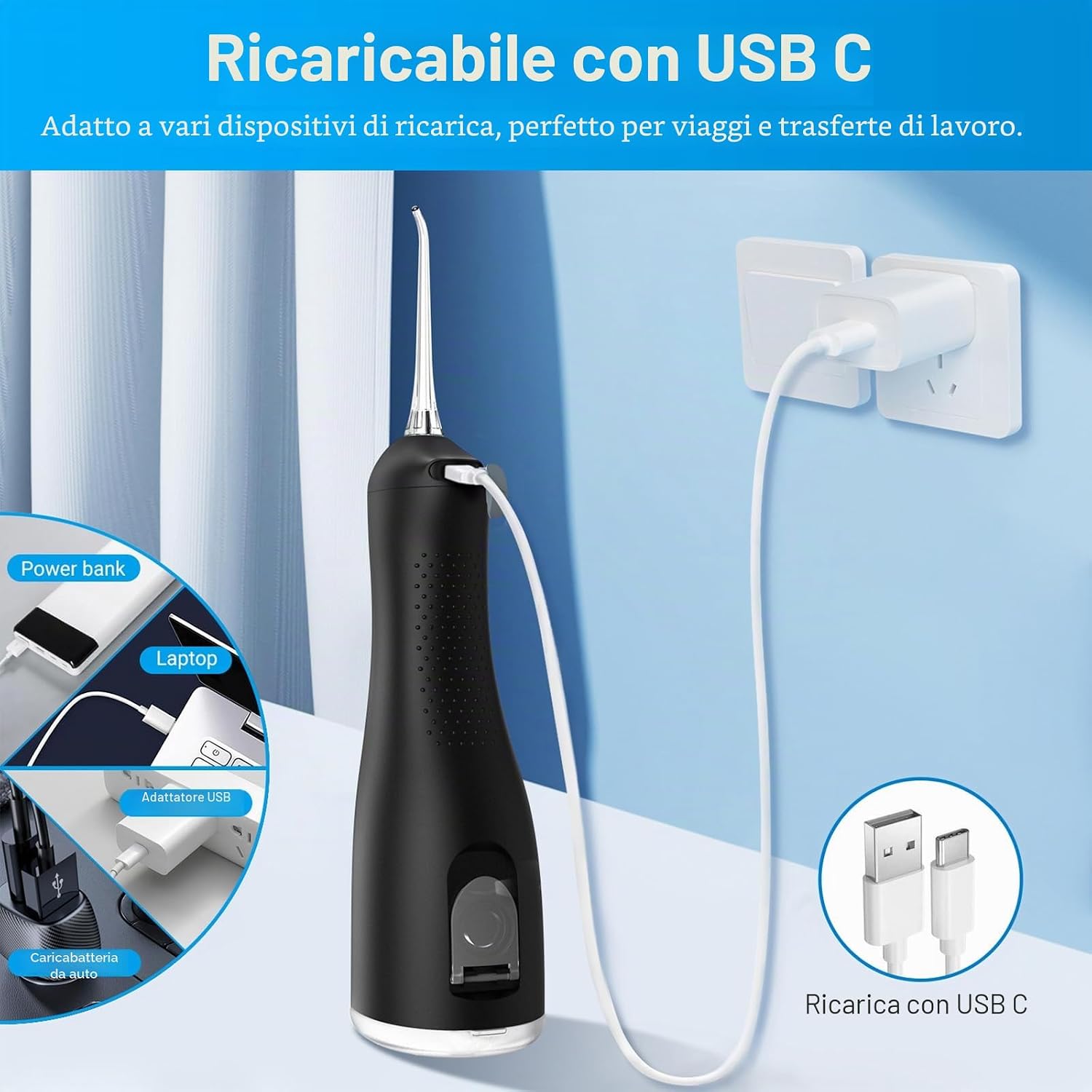Thumbnail 6 de Betterchoi Idropulsore Dentale Portatile Idrogetto – Irrigatore Orale USB‑C, 4 modalità, 300 ml, 40 giorni di autonomia