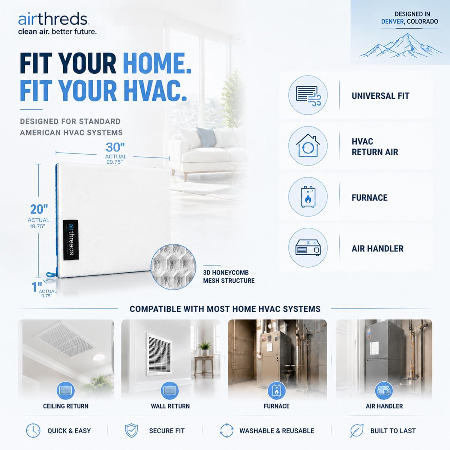 Thumbnail 6 de AirThreds 20x30x1 Washable HVAC Air Filter, MERV 8, Reusable