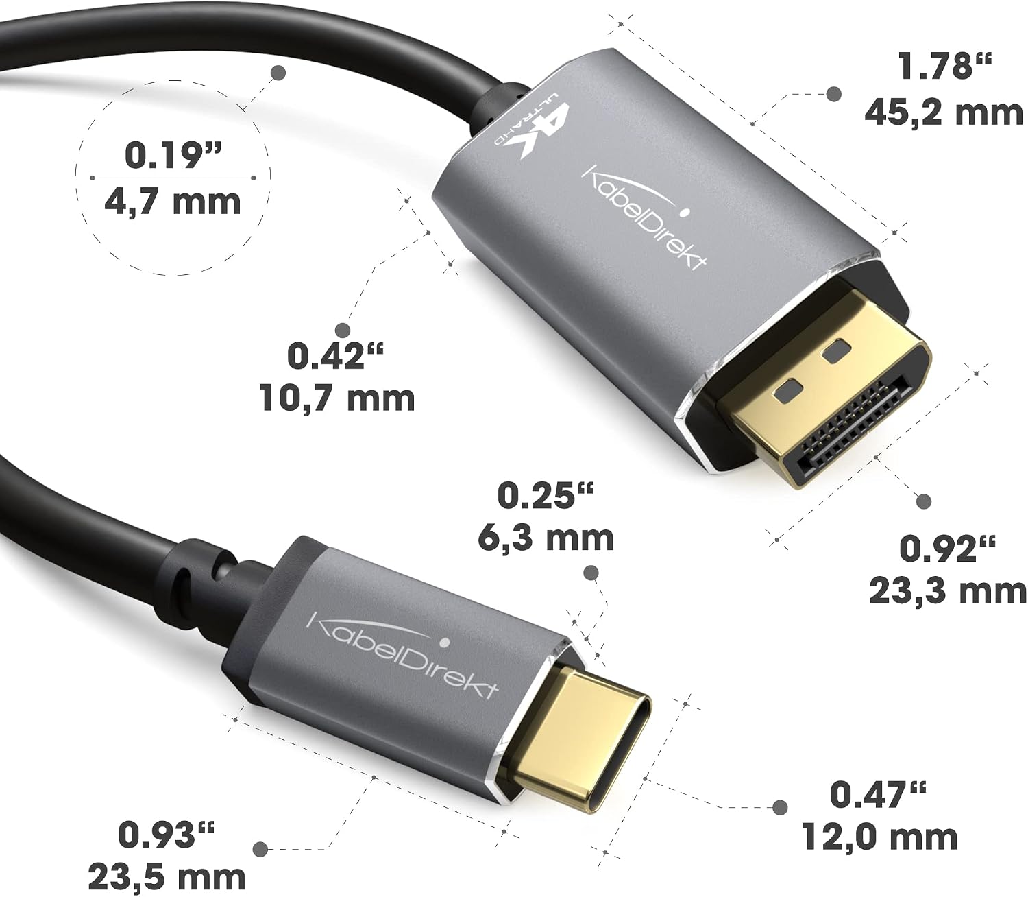 Thumbnail 3 de KabelDirekt Adattatore e cavo USB-C a DisplayPort 2 m: 4K a 60 Hz per portatili e dispositivi USB‑C