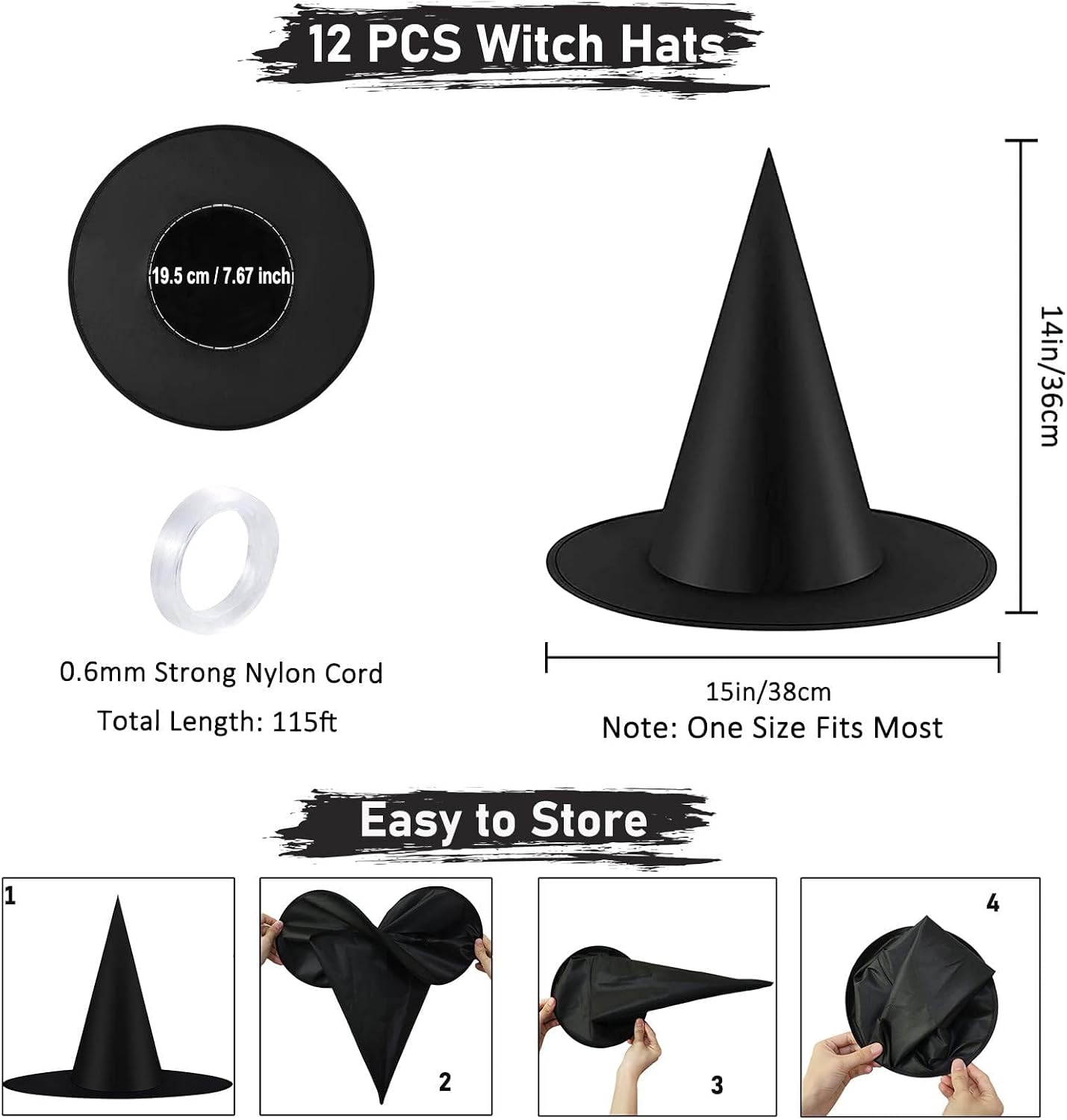 Detalle de Hzuooii Halloween Witch Hat Decorations, 12 Hats and 24 3D Bat Stickers