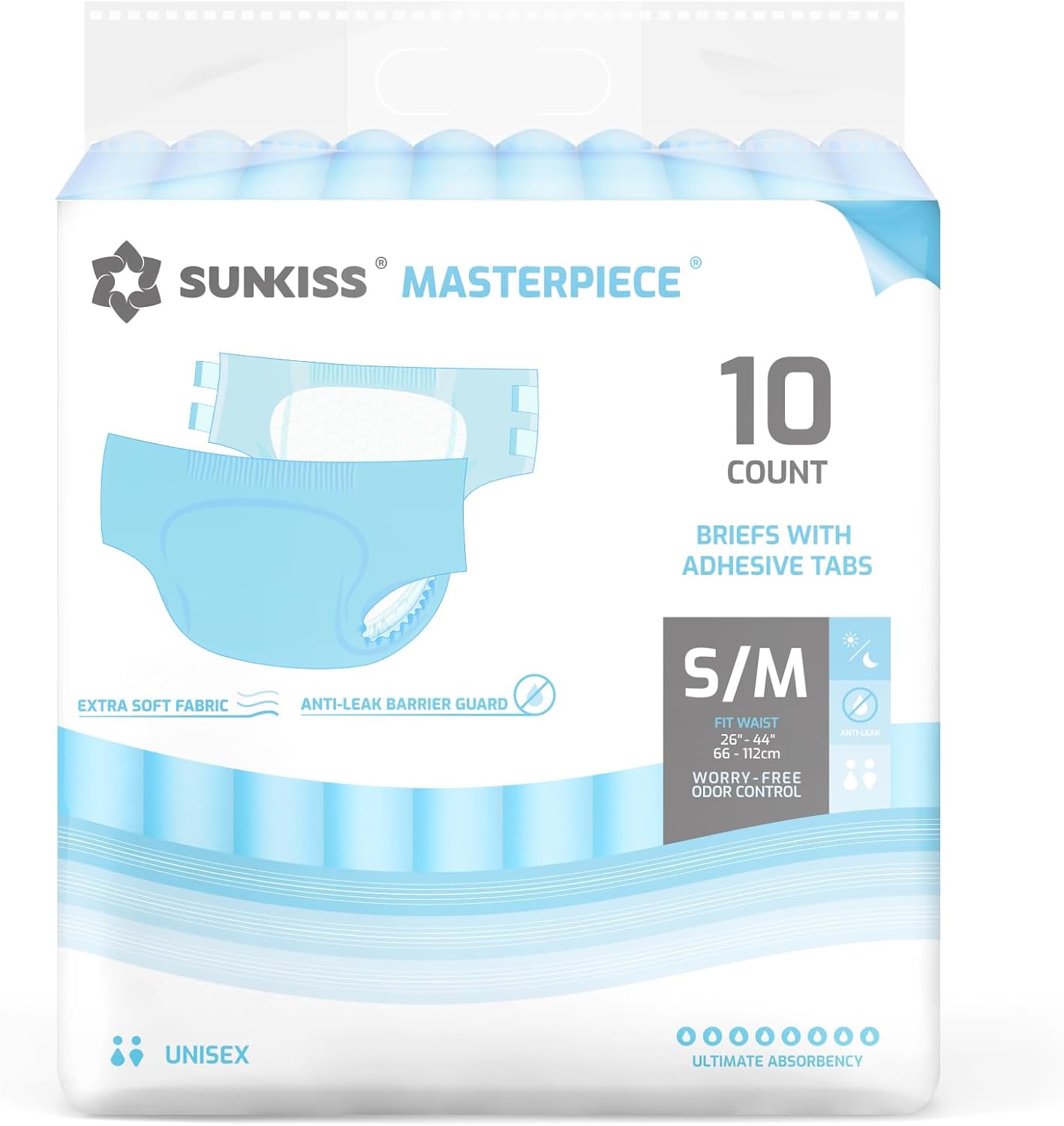 SUNKISS Masterpiece Adult Diapers with Ultimate Absorbency – Unisex, Overnight Protection (10 Count)