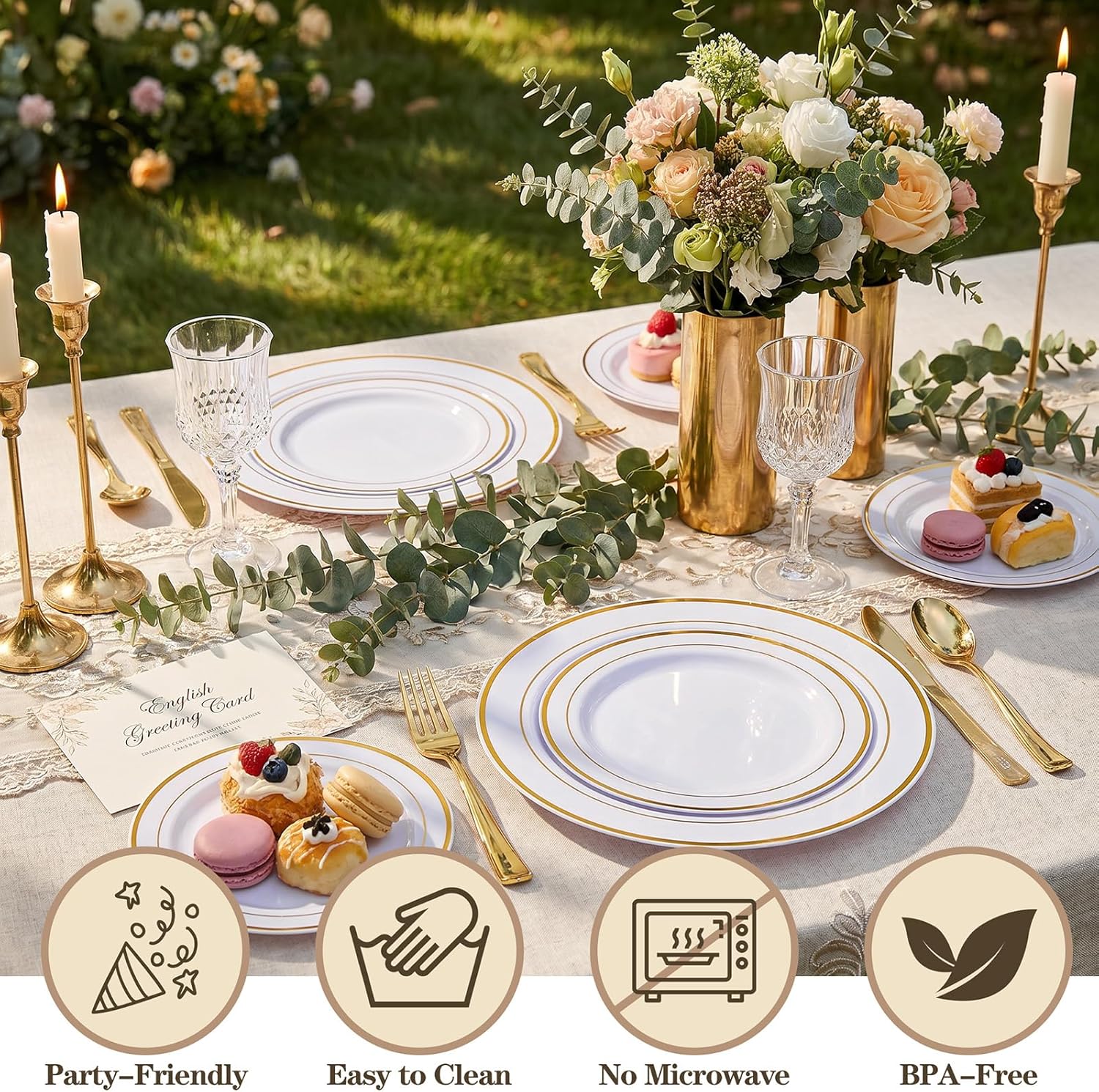 Thumbnail 4 de I00000 Gold Plastic Plates 102 pcs 🍽