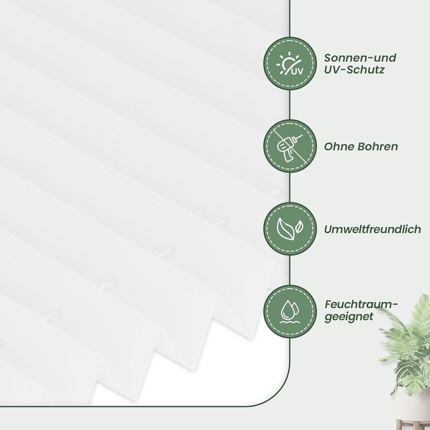 Thumbnail 1 de Zarnan Plissee Klemmfix ohne Bohren 75 x 220 cm (BxH) – UV-Schutz für Fenster, weiß