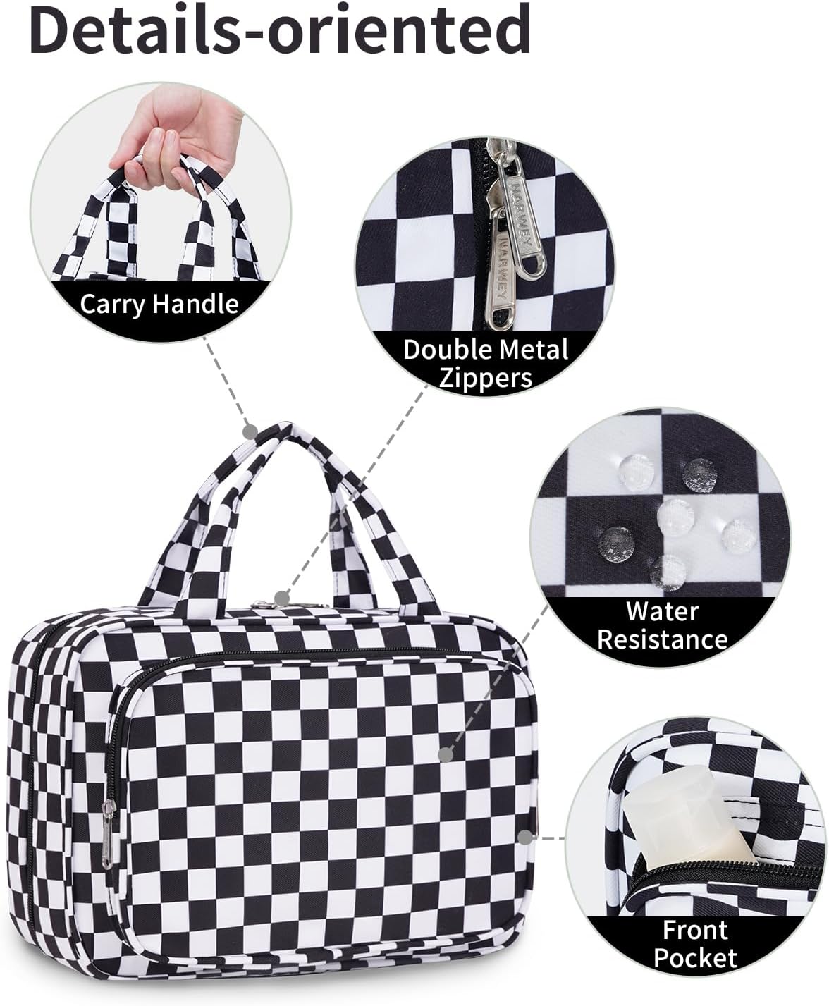 Thumbnail 6 de Narwey Large Checkered Hanging Toiletry Bag (Light, large) with multiple compartments
