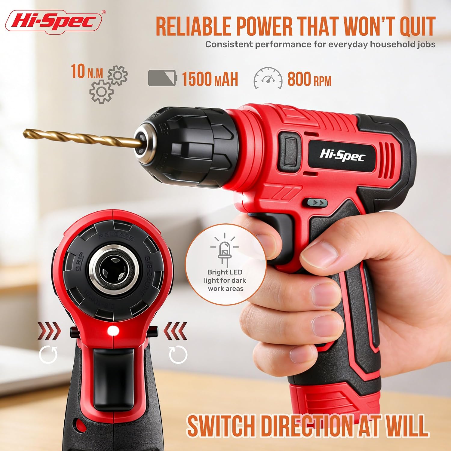Thumbnail 2 de Hi-Spec DT30558E-DE 8V Cordless Drill and Home Tool Set, USB Rechargeable
