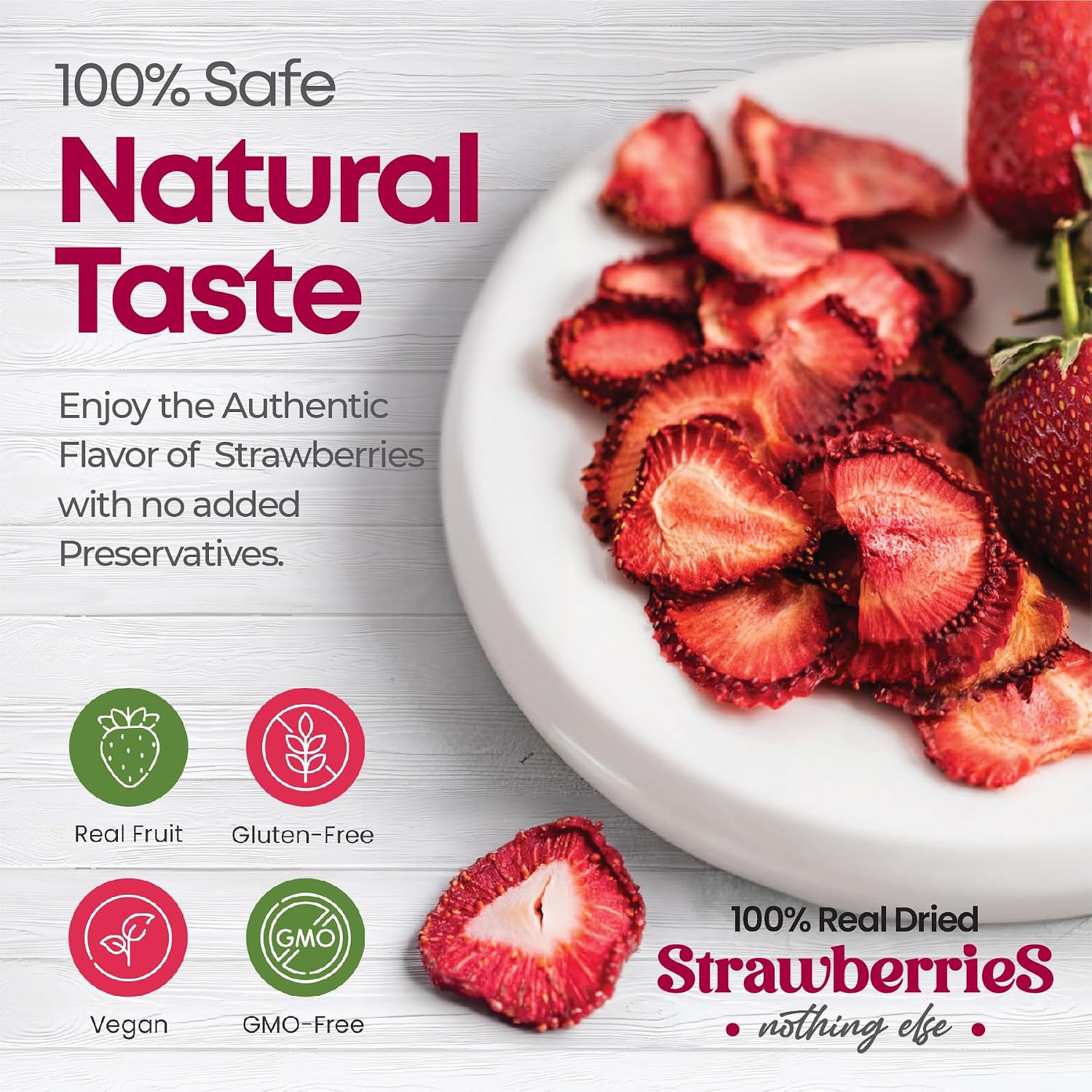 Detalle de Gefriergetrocknete Erdbeeren – Erdbeerchips, 450 g, vegan, frei von Zusatzstoffen