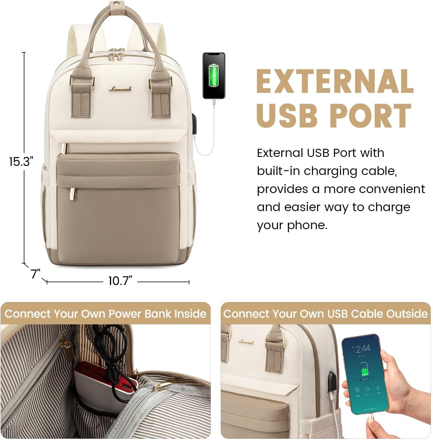 Detalle de LOVEVOOK Laptop Backpack Womens, 14 Inch Waterproof Backpack in Khaki Beige