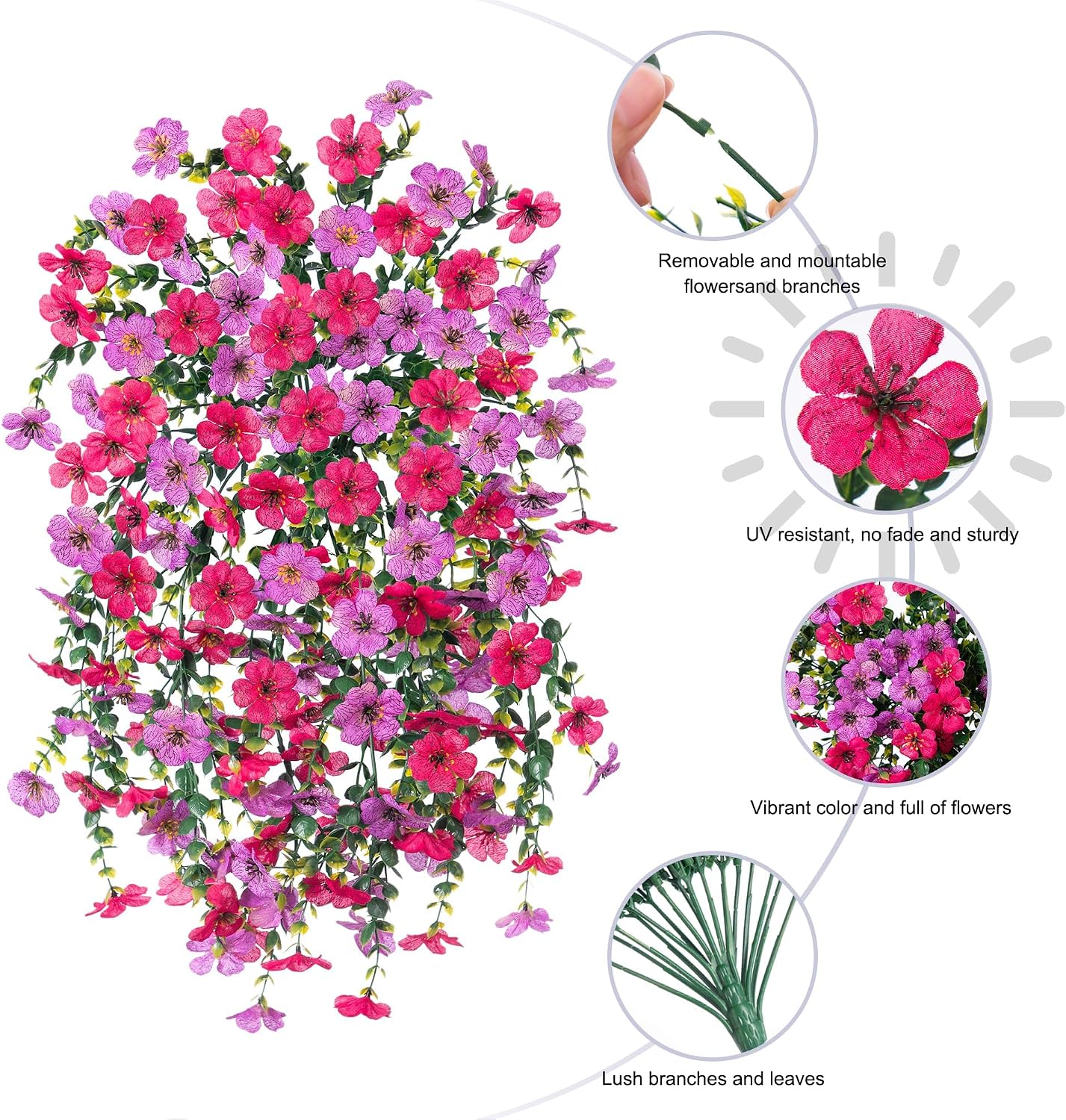Thumbnail 2 de HyeFlora 2-Pack Artificial Hanging Spring Flowers (Purple & Hot Pink) for Outdoor Porches, Patios & Balconies