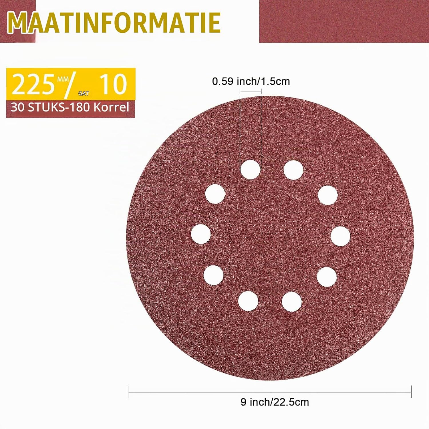 Detalle 2 de CUBEWAY 9I6H schuurschijven 225 mm, P180, 30 stuks met 10 gaten