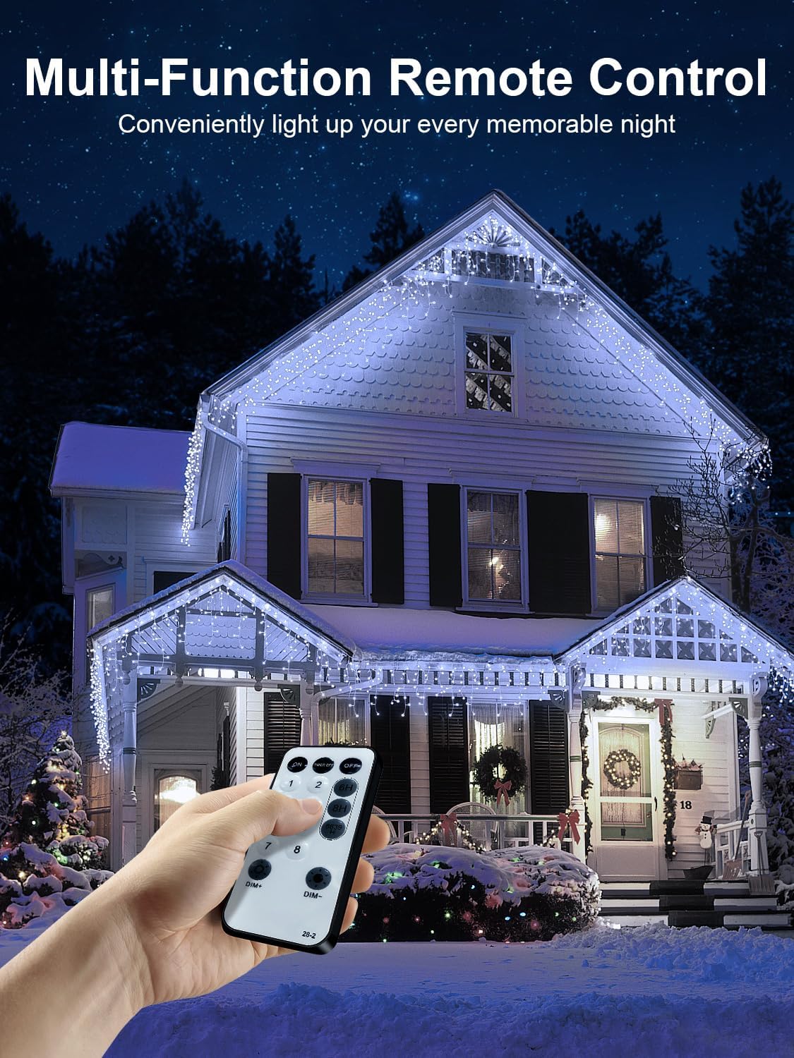 Detalle de DREAMLAND 50 ft Christmas Icicle Lights, 320 LEDs, IP65 Bulbs, Adjustable Brightness