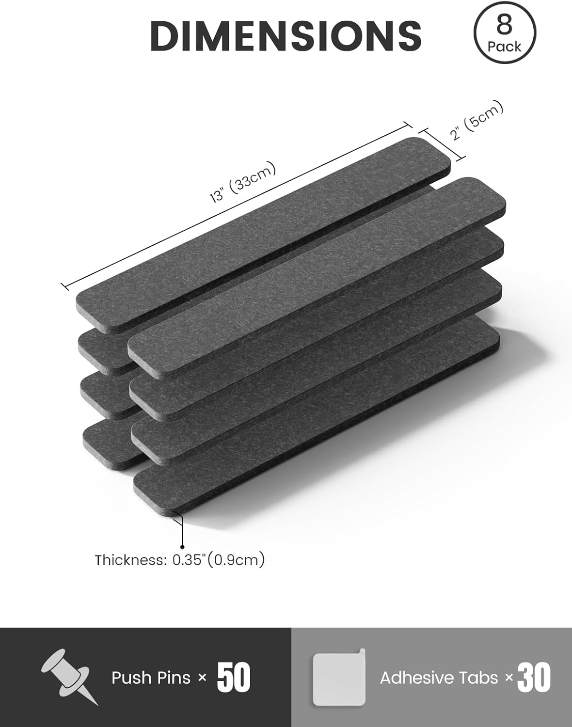 Thumbnail 3 de Fluxynara 8-Pack Felt Strip Bulletin Board System (Charcoal Gray) — 33x5 cm