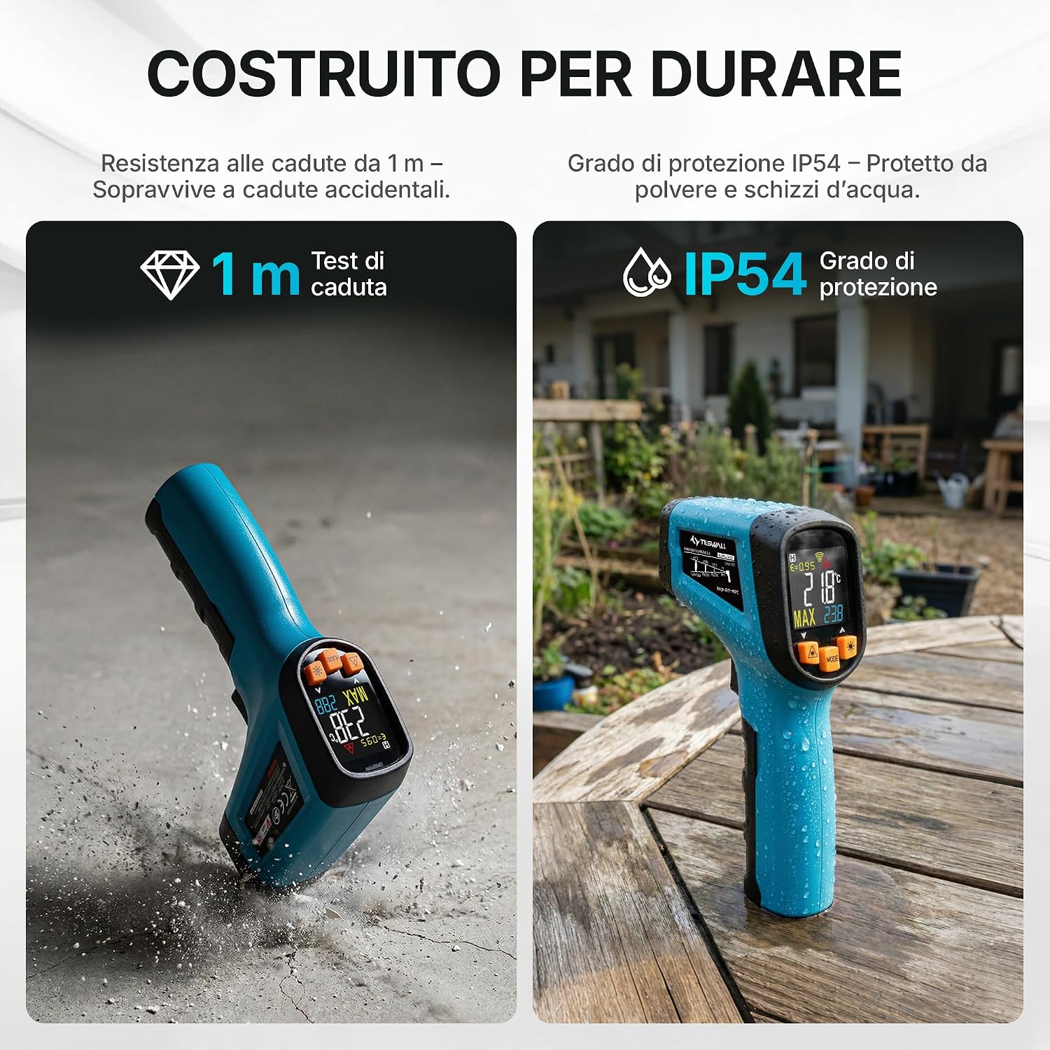Detalle de Tilswall Termometro IR Digitale W301 con Laser Rosso e Display LCD: misurazione senza contatto da -50°C a 600°C