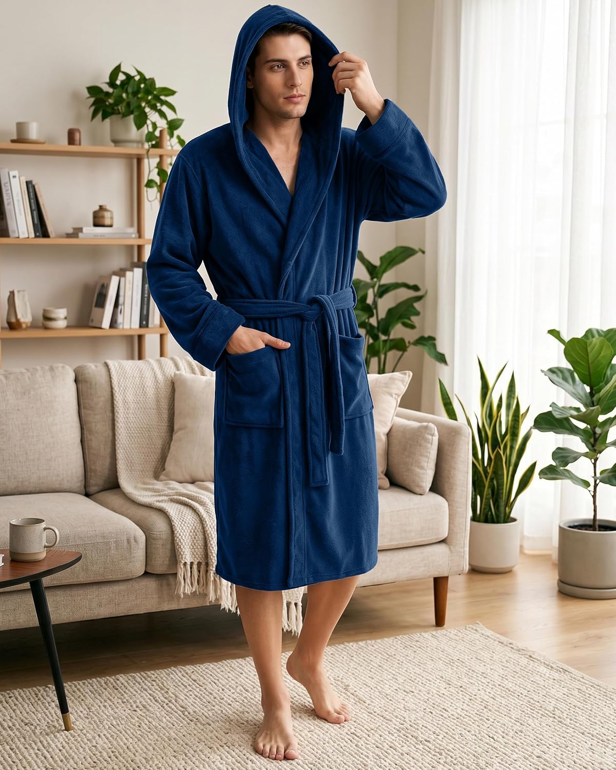 Detalle 2 de NY Threads EU0233 - 0236 herenbadjas van fleece met capuchon en zakken