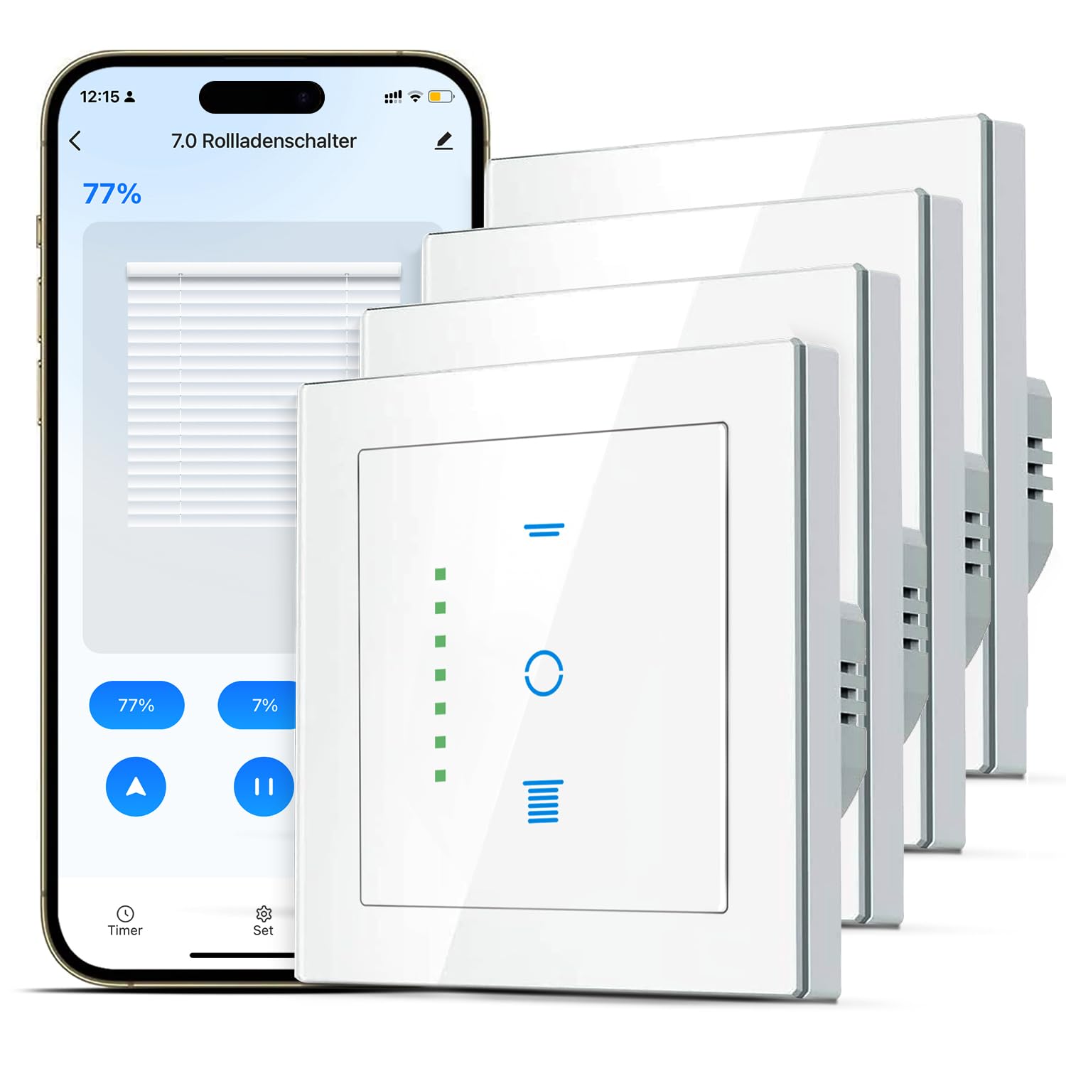 Detalle de SMARTERCURY Wlan Rolladenschalter 7 Gen für Jalousien 4 Stück Weiß