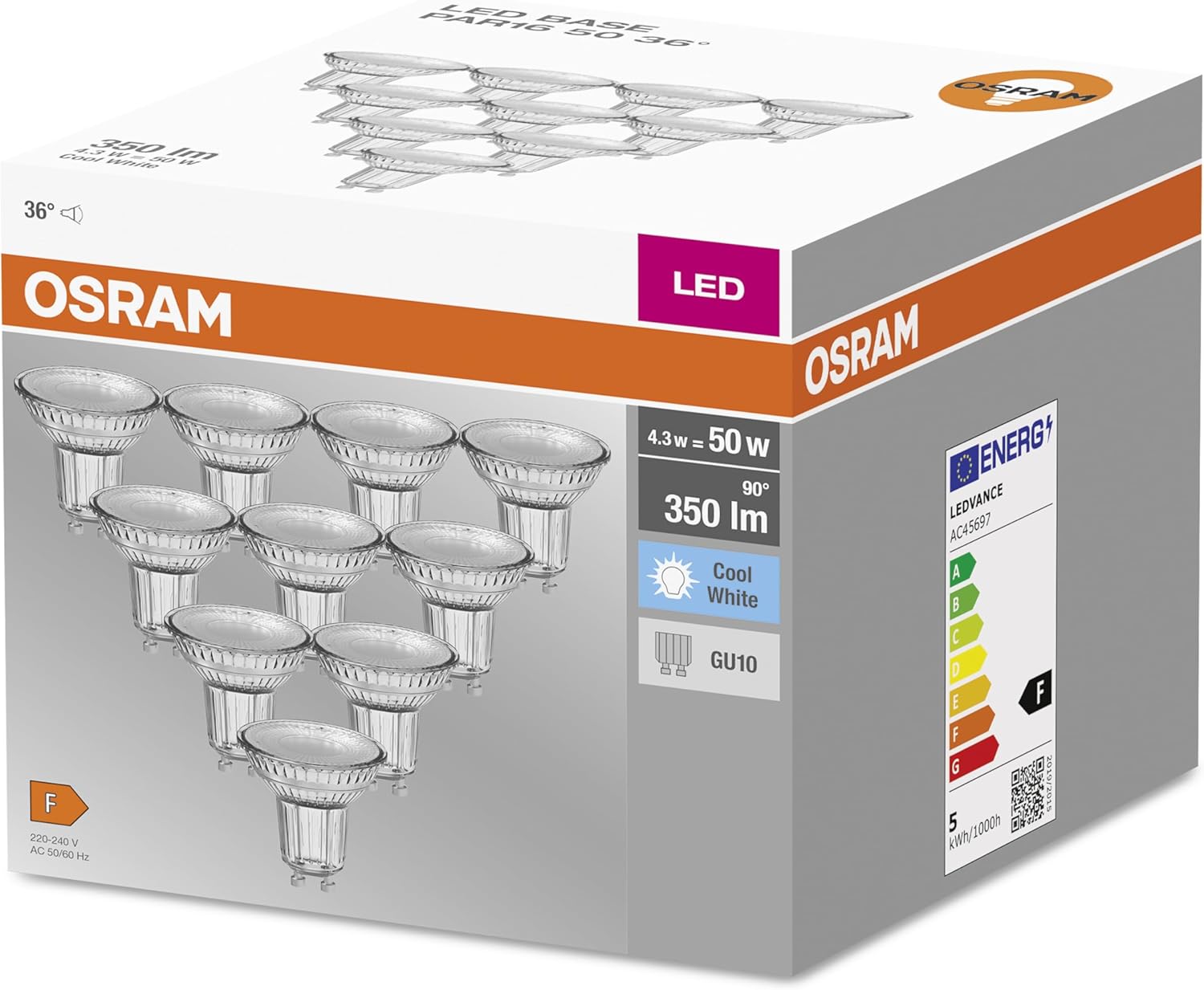 Thumbnail 5 de Osram 036703 Bombilla LED GU10 blanco, pack 10
