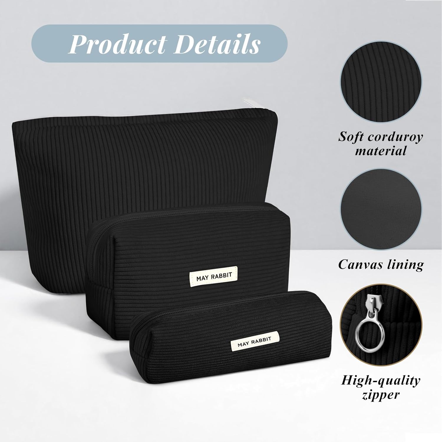 Thumbnail 3 de Aucuu Trousses de Maquillage – Lot de 3 Trousse Velours Côtelé