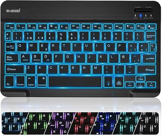 memumi Bluetooth Teclado Español Ñ con Retroiluminación RGB
