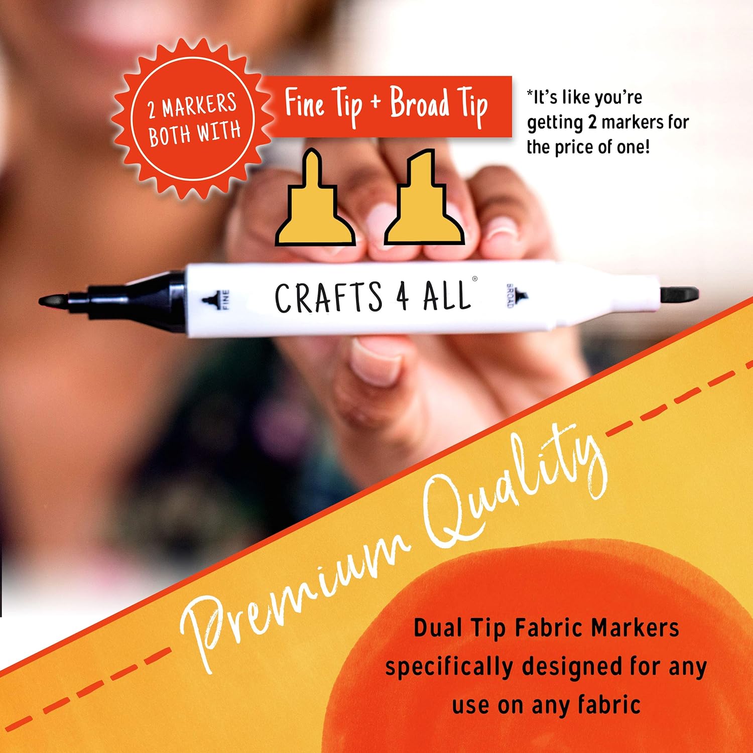 Detalle de Crafts 4 ALL Fabric Markers for Clothes (Pack of 2) – Dual Tip Permanent No-Fade Fabric Pens
