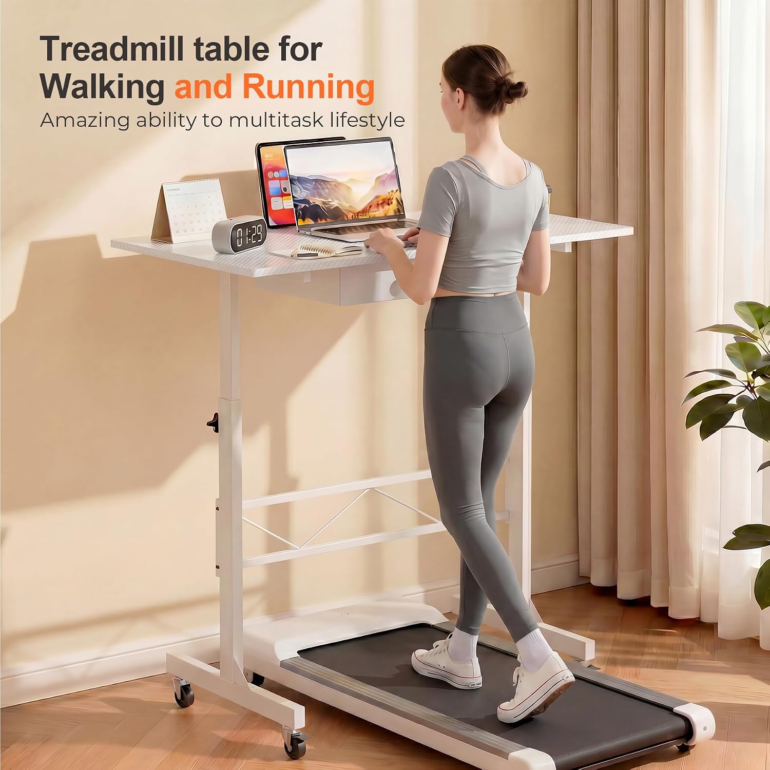 Thumbnail 2 de COMHOMA CO-DH004 Small Standing Desk with Drawer, 4 Heights and Lockable Wheels