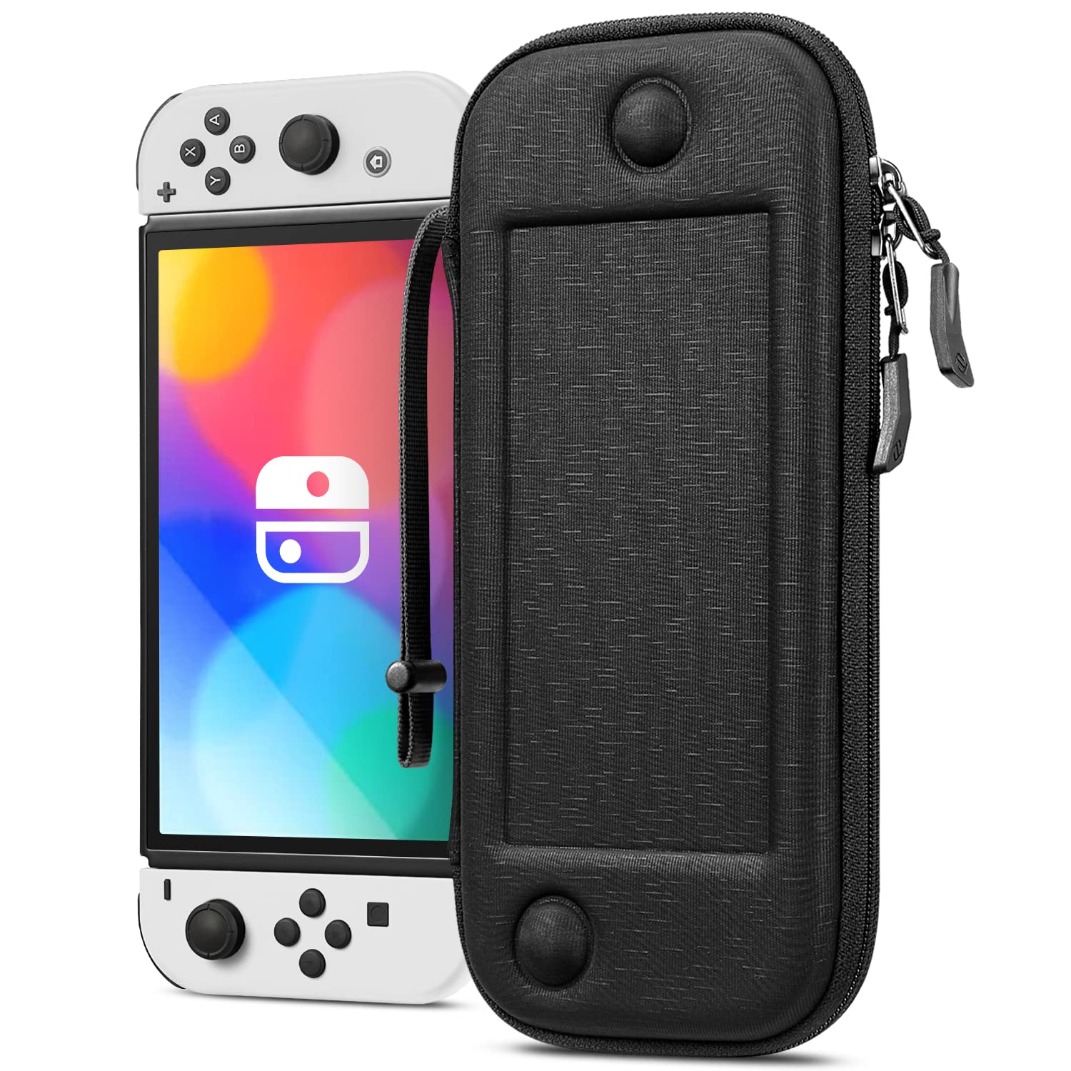 Detalle de FINTIE Slim Hardschalen-Tasche für Nintendo Switch 2017 / Switch OLED 2021 mit 10 Spielkartenhaltern (Denim Schwarz)