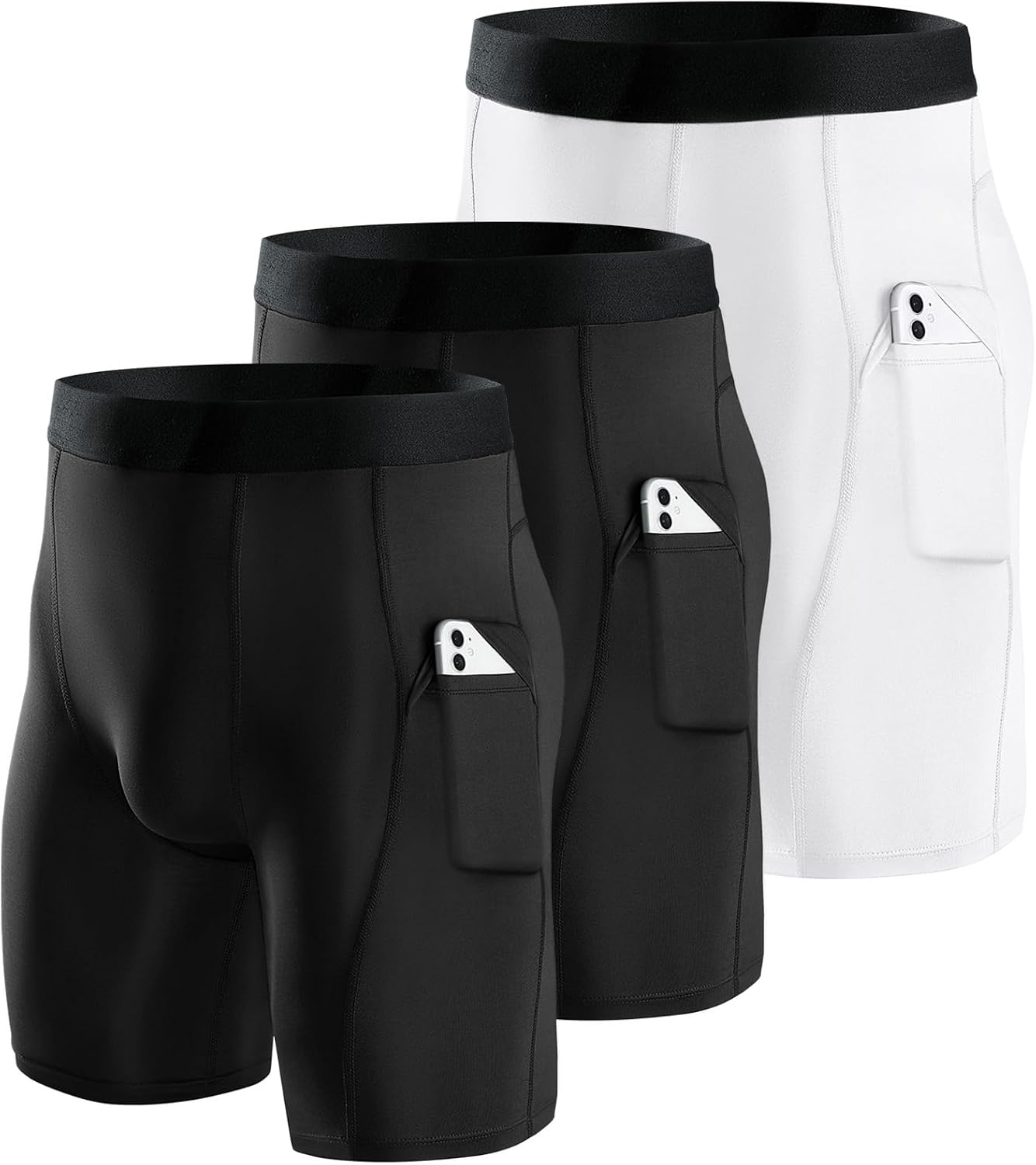 Thumbnail 6 de Niksa 1 or 3 Pack Mens Compression Shorts – Base Layer Running Shorts with Phone Pockets