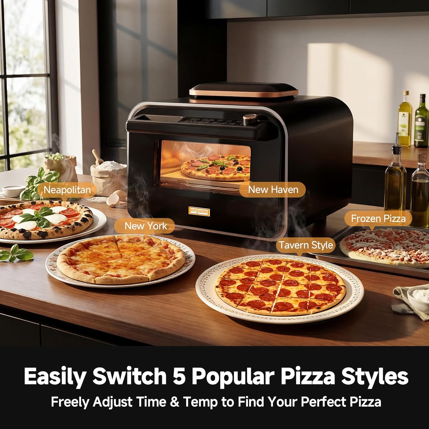 Thumbnail 5 de KINGWISE Pizza Oven: 5 Preset Modes, 400°C, 13-Inch Stone and 5-In-1 Kitchen Powerhouse